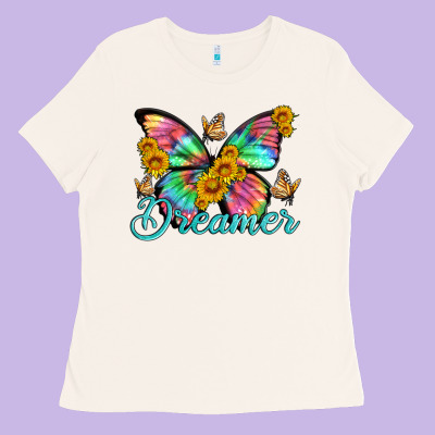 Dreamer With Butterfly And Sunflowers Ladies Tee Designed By Artiststas