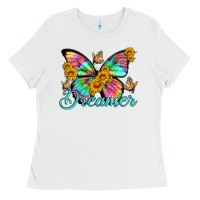White dreamer with Butterfly and sunflowers Ladies Tee - Artiststas