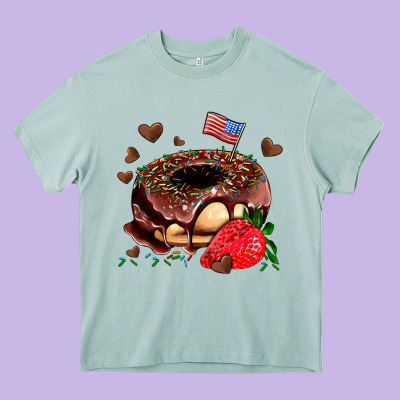 Donut Strawberry And Usa Flag Heavy Core Tee Designed By Adodesignshop