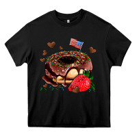 Black donut strawberry and usa flag Heavy Core Tee - AdoDesignShop