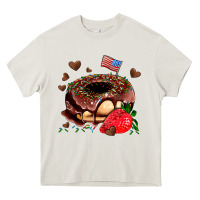 Cream donut strawberry and usa flag Heavy Core Tee - AdoDesignShop