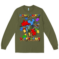 Army Green rawsomely different autism t rex Long Sleeve Tee - Artiststas