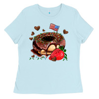 Donut Strawberry And Usa Flag Ladies Tee | Teevron