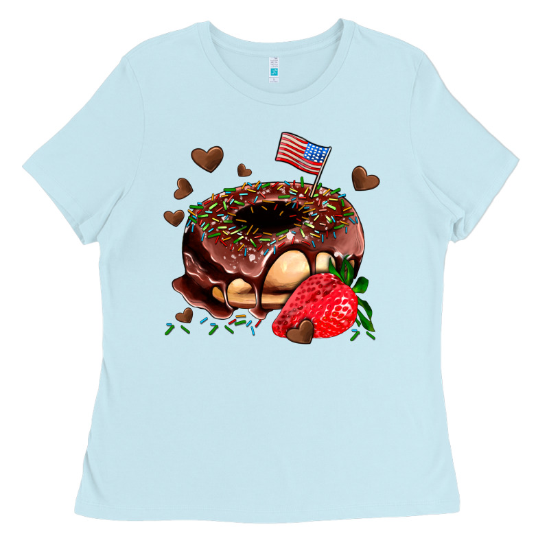 Donut Strawberry And Usa Flag Ladies Tee by AdoDesignShop | Teevron