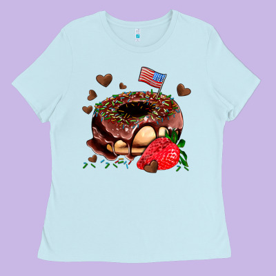 Donut Strawberry And Usa Flag Ladies Tee Designed By Adodesignshop