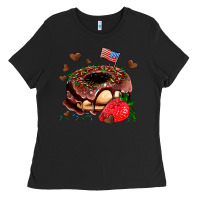 Black donut strawberry and usa flag Ladies Tee - AdoDesignShop