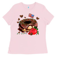 Bubblegum Pink donut strawberry and usa flag Ladies Tee - AdoDesignShop