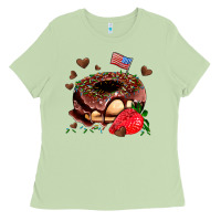 Matcha donut strawberry and usa flag Ladies Tee - AdoDesignShop