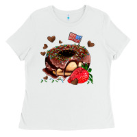 White donut strawberry and usa flag Ladies Tee - AdoDesignShop