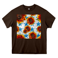 Chocolate Brown patriotic sunflowers and stars Heavy Core Tee - BundleAndBundleShop