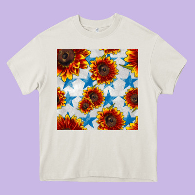 Patriotic Sunflowers And Stars Heavy Core Tee Designed By Bundleandbundleshop