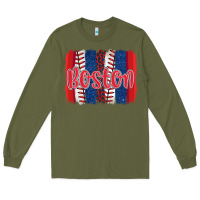 Army Green boston baseball team spirit brushstrokes Long Sleeve Tee - Artiststas