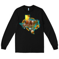 Black western texas map with longhorn bull Long Sleeve Tee - RanaPortraitStore