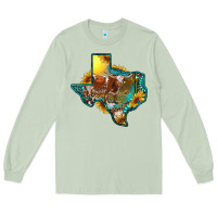 Matcha western texas map with longhorn bull Long Sleeve Tee - RanaPortraitStore
