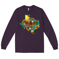 Plum western texas map with longhorn bull Long Sleeve Tee - RanaPortraitStore