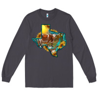 Smoke western texas map with longhorn bull Long Sleeve Tee - RanaPortraitStore
