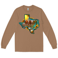 Toasted Coconut western texas map with longhorn bull Long Sleeve Tee - RanaPortraitStore