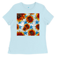 Baby Blue patriotic sunflowers and stars Ladies Tee - BundleAndBundleShop