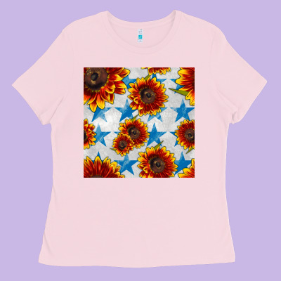 Patriotic Sunflowers And Stars Ladies Tee Designed By Bundleandbundleshop