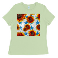 Matcha patriotic sunflowers and stars Ladies Tee - BundleAndBundleShop