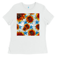 White patriotic sunflowers and stars Ladies Tee - BundleAndBundleShop