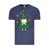 Vintage Denim christmas tree cat Vintage Tee - MaliasSmallBusiness