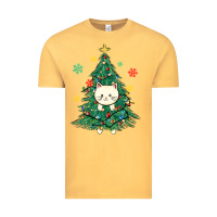 Vintage Mustard christmas tree cat Vintage Tee - MaliasSmallBusiness
