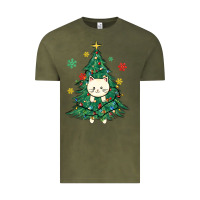 Vintage Olive christmas tree cat Vintage Tee - MaliasSmallBusiness