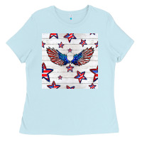 Baby Blue patriotic eagle wing Ladies Tee - BundleAndBundleShop