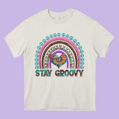 Stay Groovy With Rainbow And Heart Heavy Core Tee Designed By Artiststas