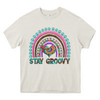 Cream stay groovy with rainbow and heart Heavy Core Tee - Artiststas