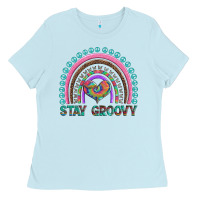 Baby Blue stay groovy with rainbow and heart Ladies Tee - Artiststas