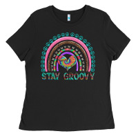 Black stay groovy with rainbow and heart Ladies Tee - Artiststas