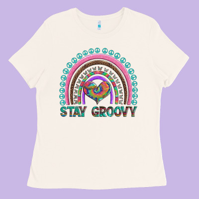 Stay Groovy With Rainbow And Heart Ladies Tee Designed By Artiststas