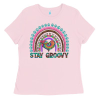 Bubblegum Pink stay groovy with rainbow and heart Ladies Tee - Artiststas