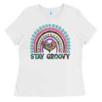 White stay groovy with rainbow and heart Ladies Tee - Artiststas