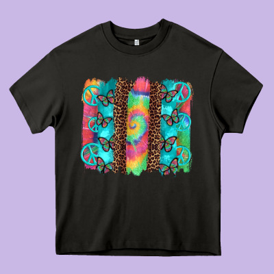 Hippie Peace Sign Butterfly Leopard And Tie Dye Brushstroke Heavy Core Tee Designed By Artiststas