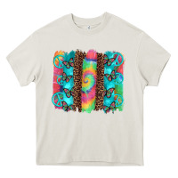 Cream hippie peace sign butterfly leopard and tie dye brushstroke Heavy Core Tee - Artiststas