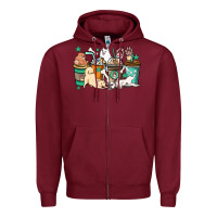 Burgundy Dog coffee cups Zipper Hoodie - HowdyJamesFarm