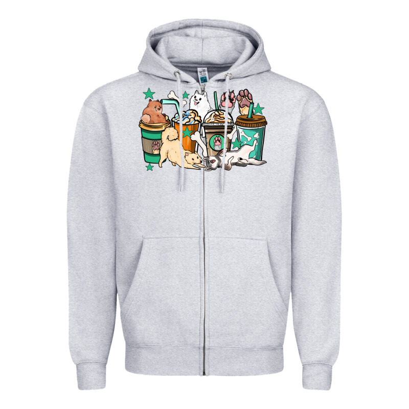 Dog Coffee Cups Zipper Hoodie by HowdyJamesFarm | Teevron