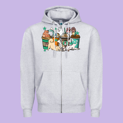 Dog Coffee Cups Zipper Hoodie Designed By Howdyjamesfarm