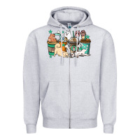 Heather Grey Dog coffee cups Zipper Hoodie - HowdyJamesFarm