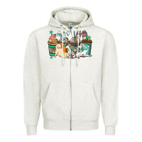 Oatmeal Heather Dog coffee cups Zipper Hoodie - HowdyJamesFarm