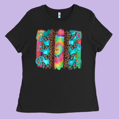 Hippie Peace Sign Butterfly Leopard And Tie Dye Brushstroke Ladies Tee Designed By Artiststas