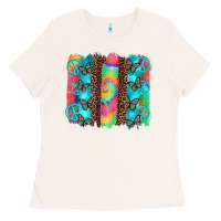 Bone hippie peace sign butterfly leopard and tie dye brushstroke Ladies Tee - Artiststas