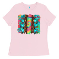 Bubblegum Pink hippie peace sign butterfly leopard and tie dye brushstroke Ladies Tee - Artiststas