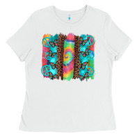 White hippie peace sign butterfly leopard and tie dye brushstroke Ladies Tee - Artiststas
