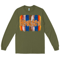 Army Green houston baseball team spirit brushstrokes Long Sleeve Tee - Artiststas