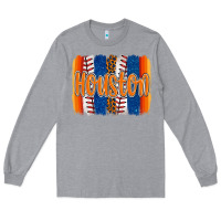 Heather Grey houston baseball team spirit brushstrokes Long Sleeve Tee - Artiststas