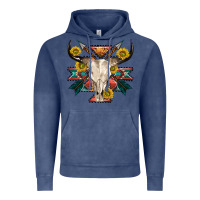 Vintage Denim aztec western bull skull Vintage Hoodie - NancyCooperArtShop